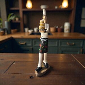 Charming Chef Figurine with Cake - Black and White